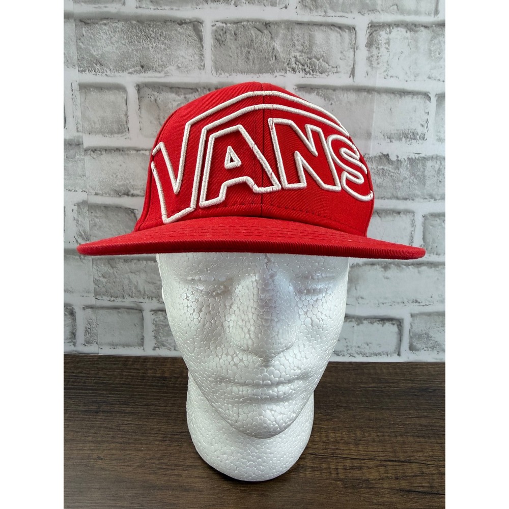 Vans Snapback Hat Red White Embroidered Logo Flat Brim Skate Cap OSFA Skater
